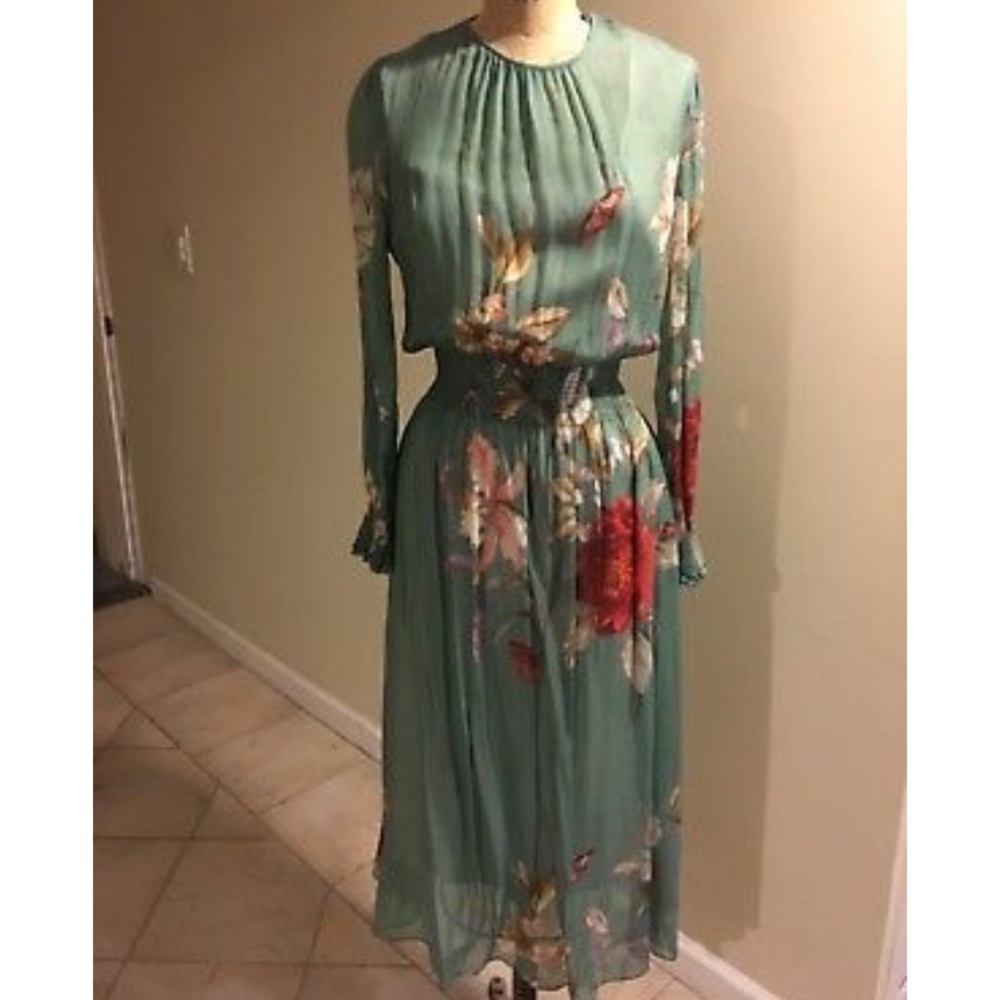 ZARA SEA GREEN FLORAL PRINT DRESS  SIZE S REF. New